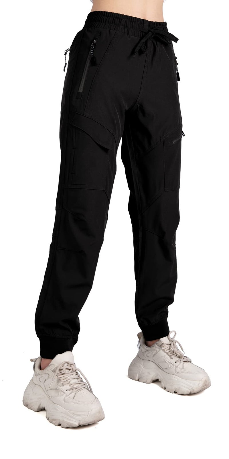Singbring Women's Athletic Hiking Cargo Joggers Pants Outdoor Workout Lightweight Quick Dry UPF 50 Zipper Pockets (Black88-XL) - Image 2