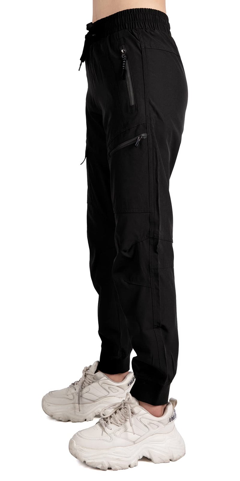 Singbring Women's Athletic Hiking Cargo Joggers Pants Outdoor Workout Lightweight Quick Dry UPF 50 Zipper Pockets (Black88-XL) - Image 4
