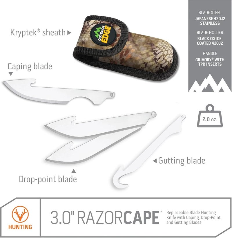 Outdoor Edge 3" RazorCape Pocket Knife with Replaceable Blades and Clip. The Perfect Folding Compact Hunting Knife for Caping & Skinning Deer. (Orange) - Image 3