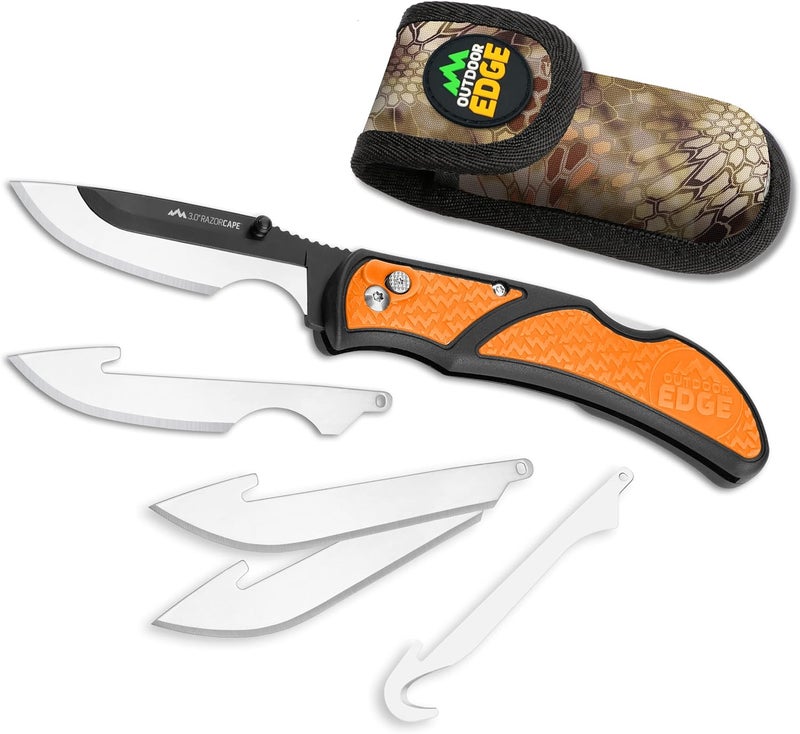 Outdoor Edge 3" RazorCape Pocket Knife with Replaceable Blades and Clip. The Perfect Folding Compact Hunting Knife for Caping & Skinning Deer. (Orange) - Image 1