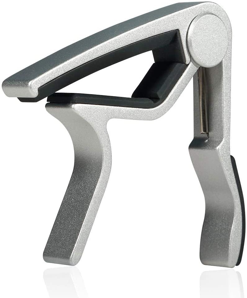 One Handed Trigger Guitar Metal Capo Quick Change For Ukulele, Electric And Acoustic Guitars (Silver)
