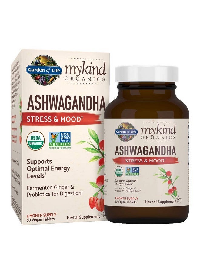Garden of Life Organic Ashwagandha Stress Mood & Energy Support Supplement With Probiotics & Ginger Root For Digestion Mykind Organics Vegan Gluten Free Non Gmo 2 Month Supply 60 Tablets  - Image 1
