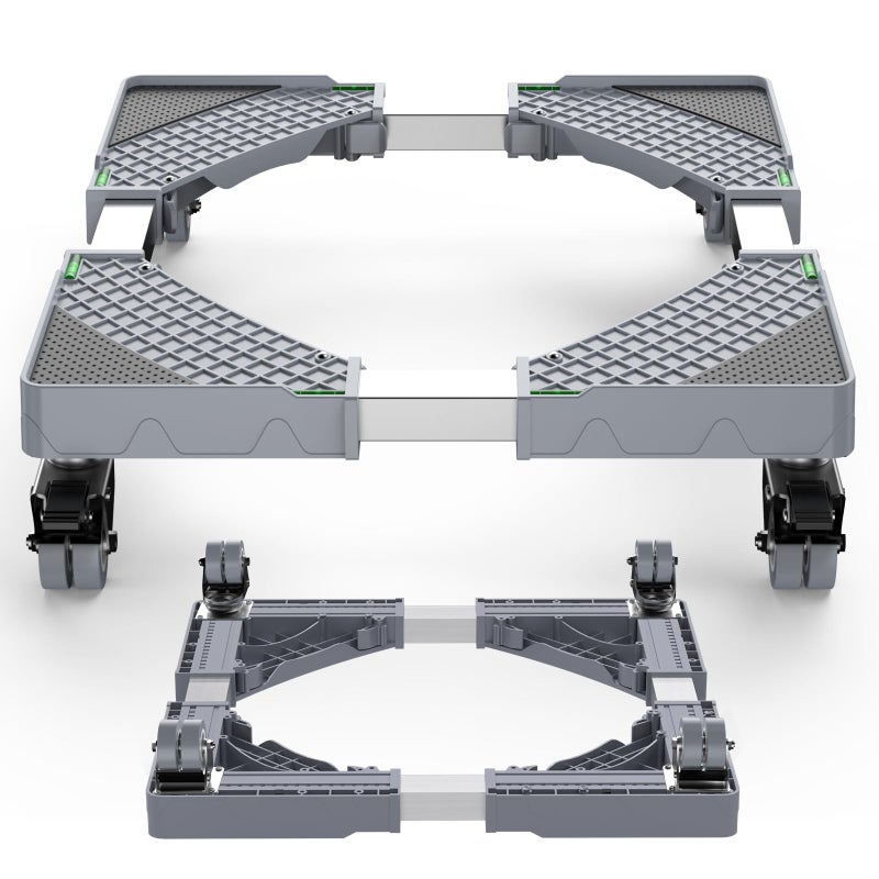 HQO LOVL Mini Fridge Stand with 4 Locking Wheels 157236 Adjustable Dolly Washing Machine Stand Universal Stand Base for Furniture Portable Refrigerator Dryer Stand Grey