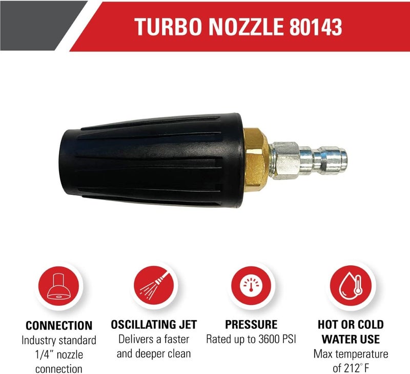 Simpson Cleaning 80143 3600 PSI Universal Turbo Pressure Washer Nozzle, 1/4-Inch Quick Connect, Hot- or Cold-Water Use, Black - Image 2