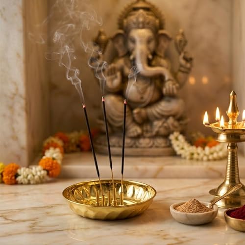 Spillbox Brass Incense Stick Holder Stand|Burner with Ash Catcher Agarbatti|Batti Stand|Plate|Dhup|Dhoop Best for Puja|puja samagri Stand|Pooja Mandir Home & Office Decoration – Bowl - Image 2