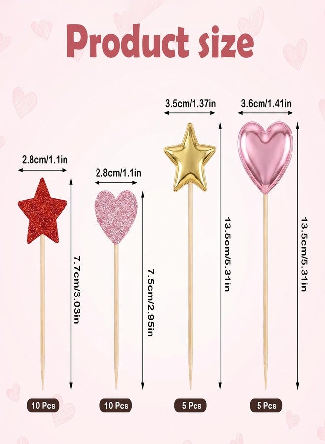 Skrfren 30 PCS Cupcake Toppers Glitter Star and Heart Cupcake Decorations Rainbow Cake Picks for Birthday Party Valentine Dessert Decor - Image 2
