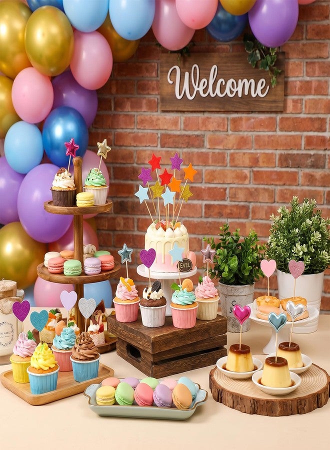 Skrfren 30 PCS Cupcake Toppers Glitter Star and Heart Cupcake Decorations Rainbow Cake Picks for Birthday Party Valentine Dessert Decor - Image 3