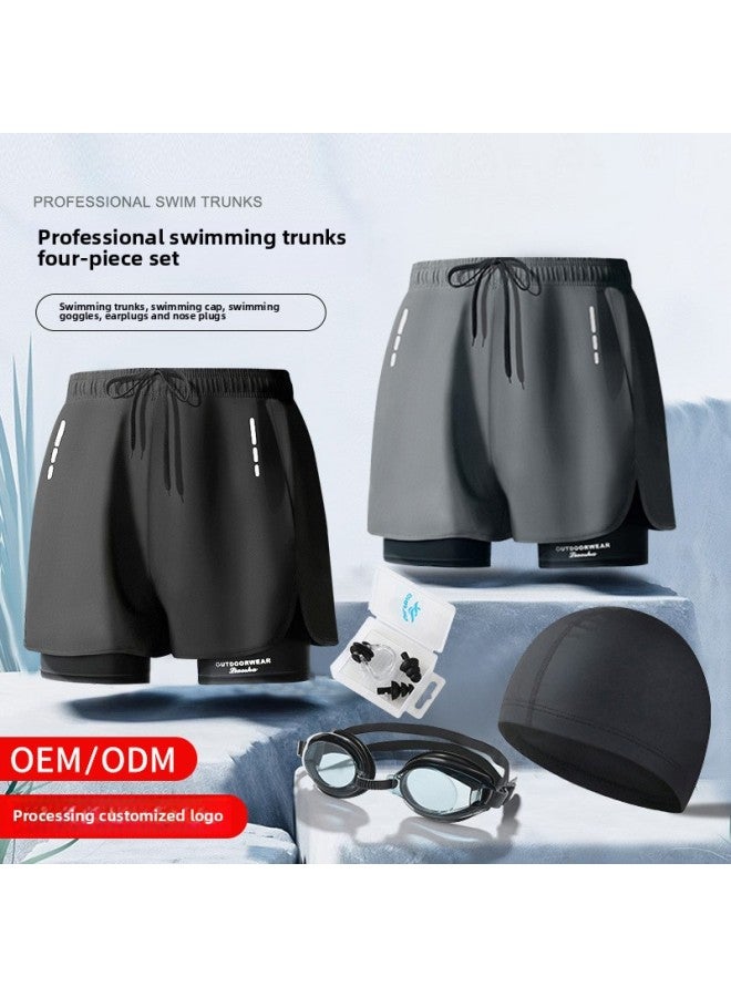 إسكدنيا انفجارات أوروبية وأمريكية شورت سباحة للرجال مضاد للإحراج يزيد من طبقة مزدوجة للجري واللياقة البدنية سريع الجفاف شورت سباحة Ding Zhi-اللون: رمادي فاتح- - Image 2