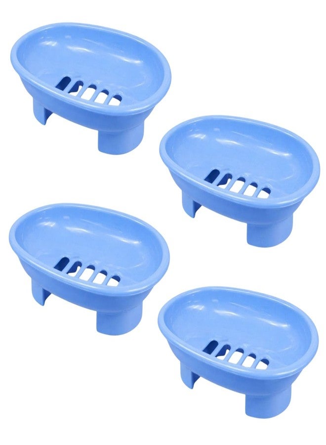Onward Soap Dish Holder - Self-Draining Unbreakable Plastic Soap Saver Tray with Raised Base, Anti-Slip Bathroom & Kitchen Soap Stand for Bar Soap - Set of 4 (Blue) - Image 1