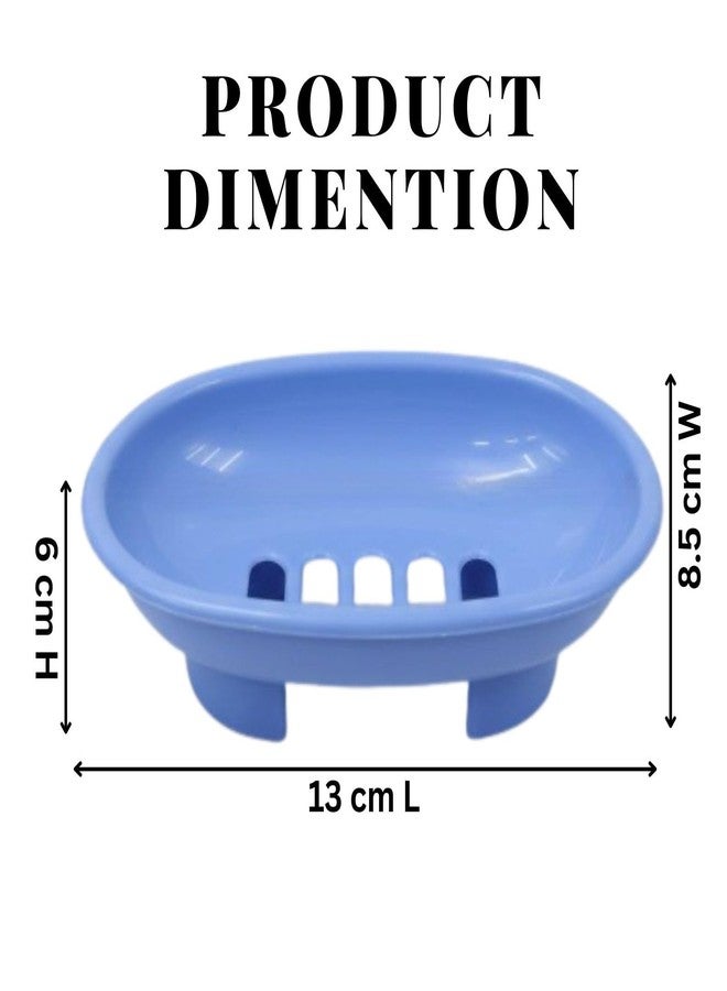 Onward Soap Dish Holder - Self-Draining Unbreakable Plastic Soap Saver Tray with Raised Base, Anti-Slip Bathroom & Kitchen Soap Stand for Bar Soap - Set of 4 (Blue) - Image 4