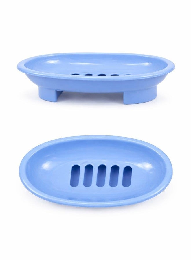 Onward Soap Dish Holder - Self-Draining Unbreakable Plastic Soap Saver Tray with Raised Base, Anti-Slip Bathroom & Kitchen Soap Stand for Bar Soap - Set of 4 (Blue) - Image 2