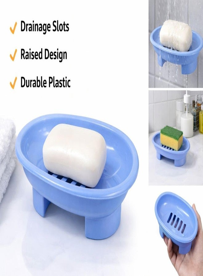 Onward Soap Dish Holder - Self-Draining Unbreakable Plastic Soap Saver Tray with Raised Base, Anti-Slip Bathroom & Kitchen Soap Stand for Bar Soap - Set of 4 (Blue) - Image 5