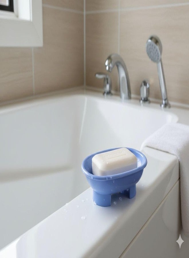 Onward Soap Dish Holder - Self-Draining Unbreakable Plastic Soap Saver Tray with Raised Base, Anti-Slip Bathroom & Kitchen Soap Stand for Bar Soap - Set of 4 (Blue) - Image 3