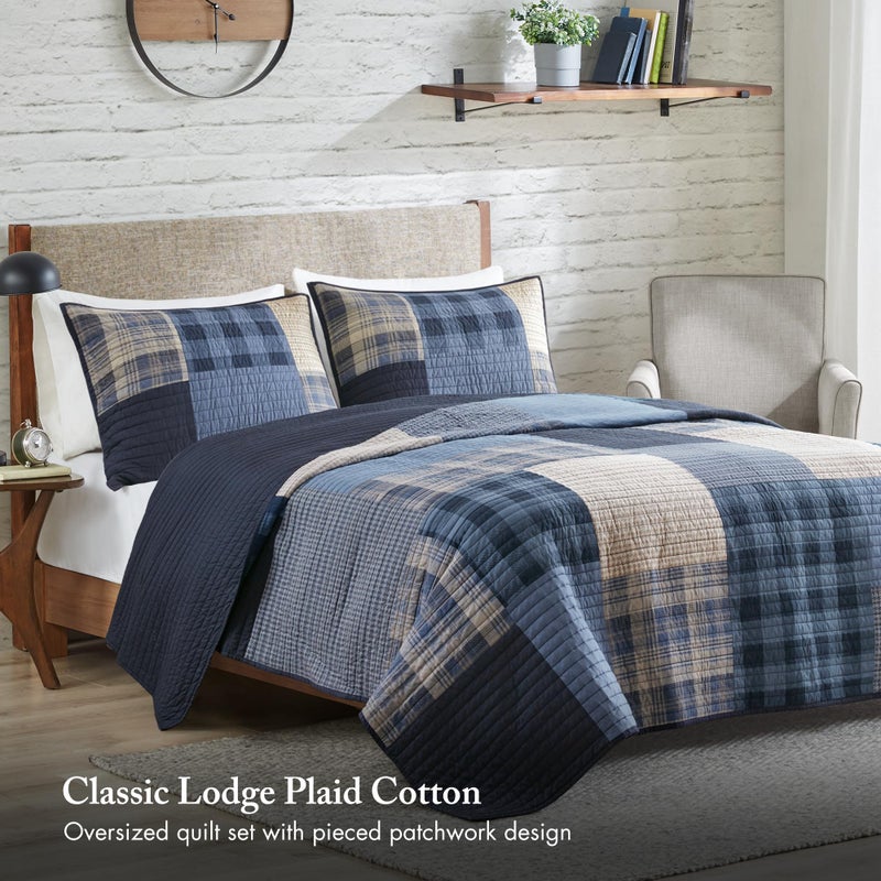 Woolrich John Rich & Bros. WOOLRICH Quilt Set Patchwork Channel Quilting, Cottage Coverlet for Twin Size Bed All Seasons, Lightweight Prewashed Cotton Coverlet Bedspread, Shams, Winter Hills,Oversized King/Cal King Blue 3 Piece - Image 2