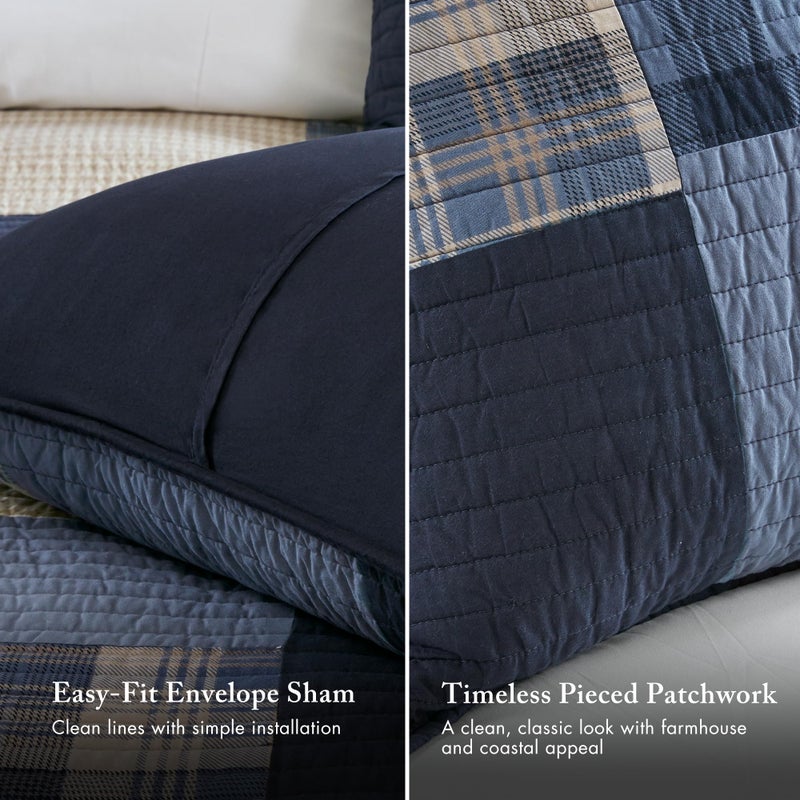 Woolrich John Rich & Bros. WOOLRICH Quilt Set Patchwork Channel Quilting, Cottage Coverlet for Twin Size Bed All Seasons, Lightweight Prewashed Cotton Coverlet Bedspread, Shams, Winter Hills,Oversized King/Cal King Blue 3 Piece - Image 5