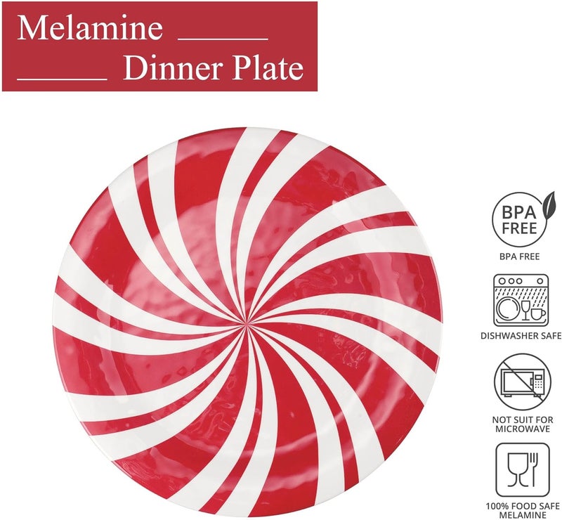 UP UPware Peppermint Melamine Dinner Plate Set Round Plates for Main course Pasta and Salad BPAFree Dishwasher Safe Red 11 Inch Set of 6 - Image 2