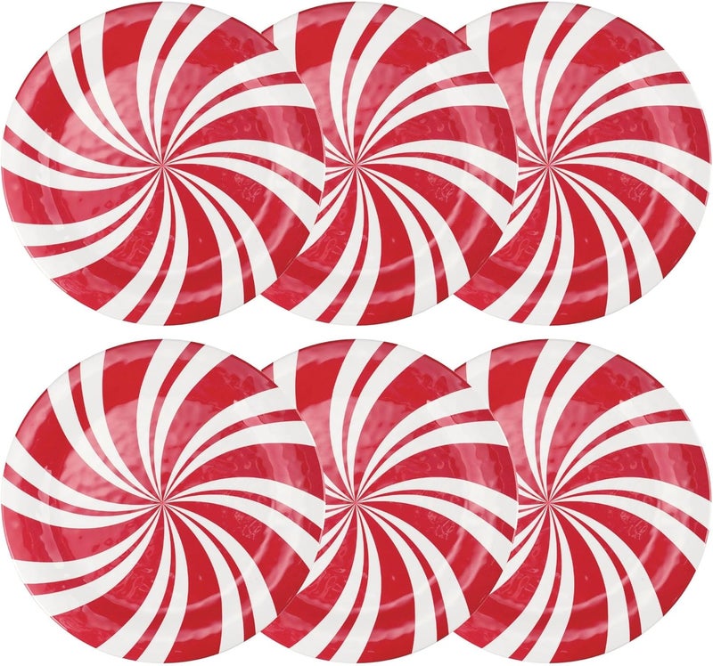 UP UPware Peppermint Melamine Dinner Plate Set Round Plates for Main course Pasta and Salad BPAFree Dishwasher Safe Red 11 Inch Set of 6 - Image 1