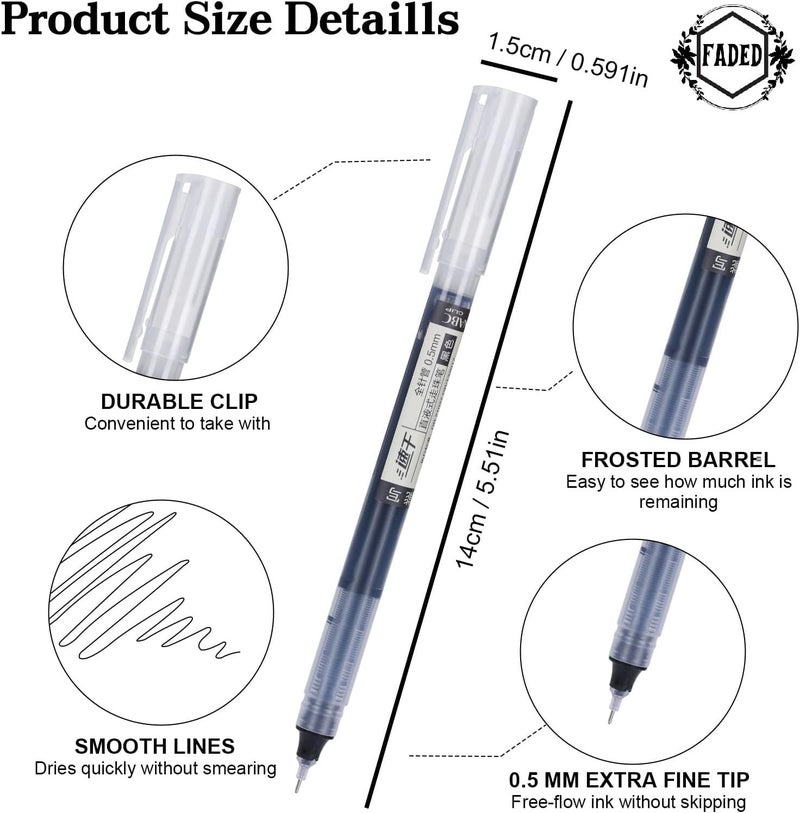 Faded 6pcs 0.5mm Needle Tip Liquid Ink Rollerball Pens | Quick-Drying Smooth Writing Pens for School, Office, Journaling & Everyday Use (black) - Image 3