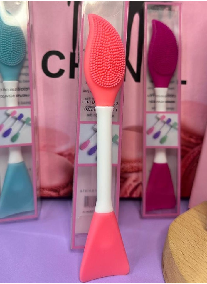Silicone Face Mask Applicator, 2 in 1 Double-Sided Facial Scrubber Brush Tool, Double-Head Manual Cleansing Brush for Deep Gentle Exfoliating 1PCS (random color)