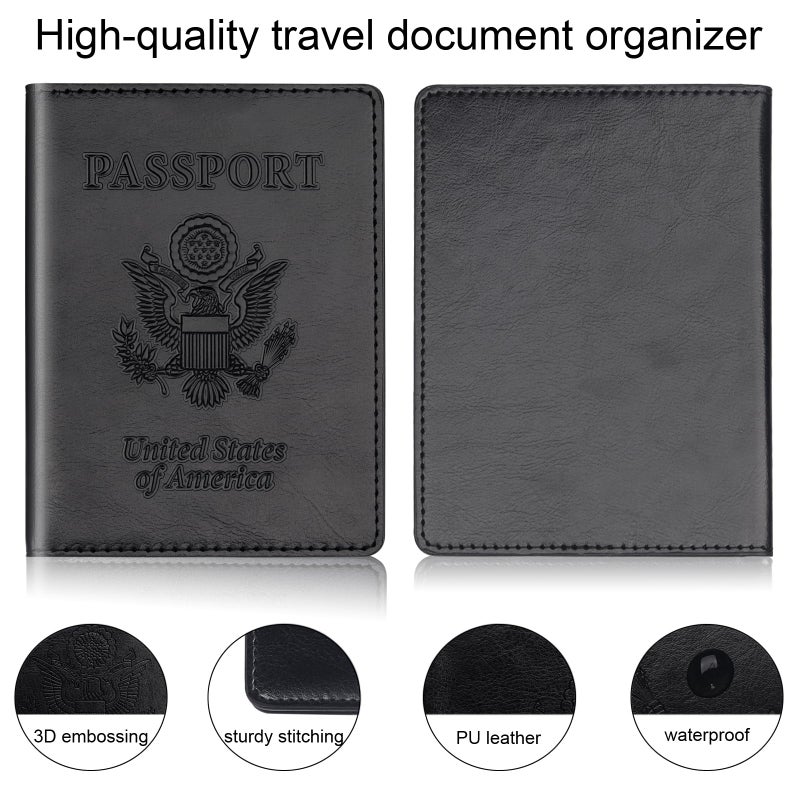 Herain Passport Holder 2Pcs, Passport Cover Wallet Case for Women Men Family, Passports Book Holders Travel Must Haves Cruise Ship Essentials (Black & Rose Red) - Image 5