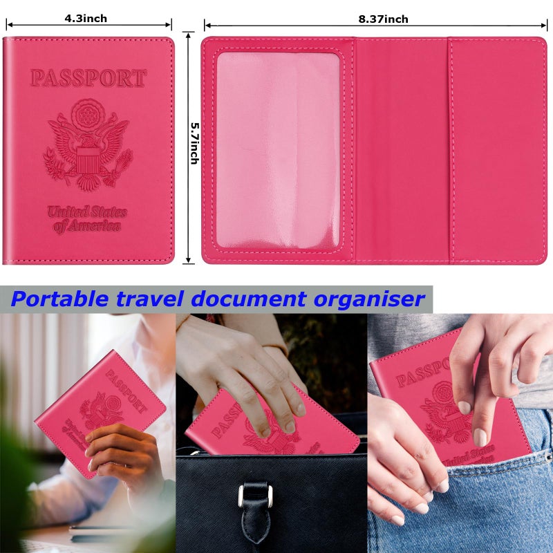 Herain Passport Holder 2Pcs, Passport Cover Wallet Case for Women Men Family, Passports Book Holders Travel Must Haves Cruise Ship Essentials (Black & Rose Red) - Image 2