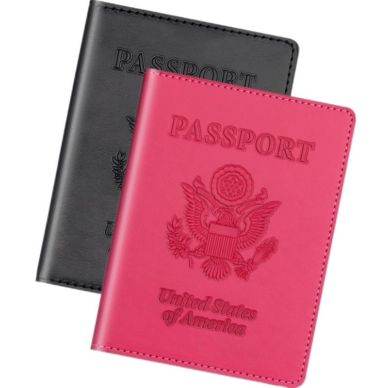 Herain Passport Holder 2Pcs, Passport Cover Wallet Case for Women Men Family, Passports Book Holders Travel Must Haves Cruise Ship Essentials (Black & Rose Red) - Image 1