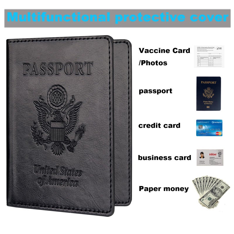 Herain Passport Holder 2Pcs, Passport Cover Wallet Case for Women Men Family, Passports Book Holders Travel Must Haves Cruise Ship Essentials (Black & Rose Red) - Image 4