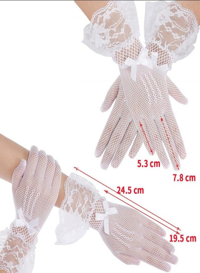 Anzailala Ladies Lace Gloves Elegant Short Gloves Courtesy Summer Gloves for Wedding Dinner Parties (White) - Image 3