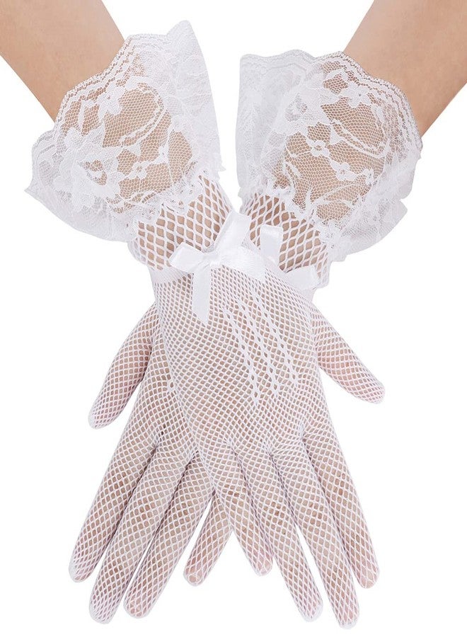 Anzailala Ladies Lace Gloves Elegant Short Gloves Courtesy Summer Gloves for Wedding Dinner Parties (White) - Image 1