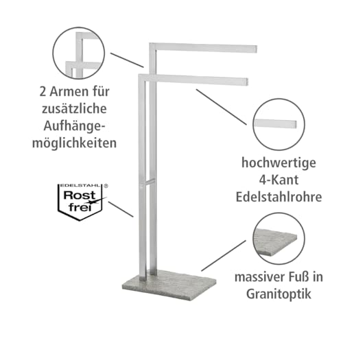 Wenko GraniteFree Standing Stainless Steel Hand Towel Stand, Bathroom Hand Towel Organizer Stand, with Ganite Rounded Pedestal - Image 3