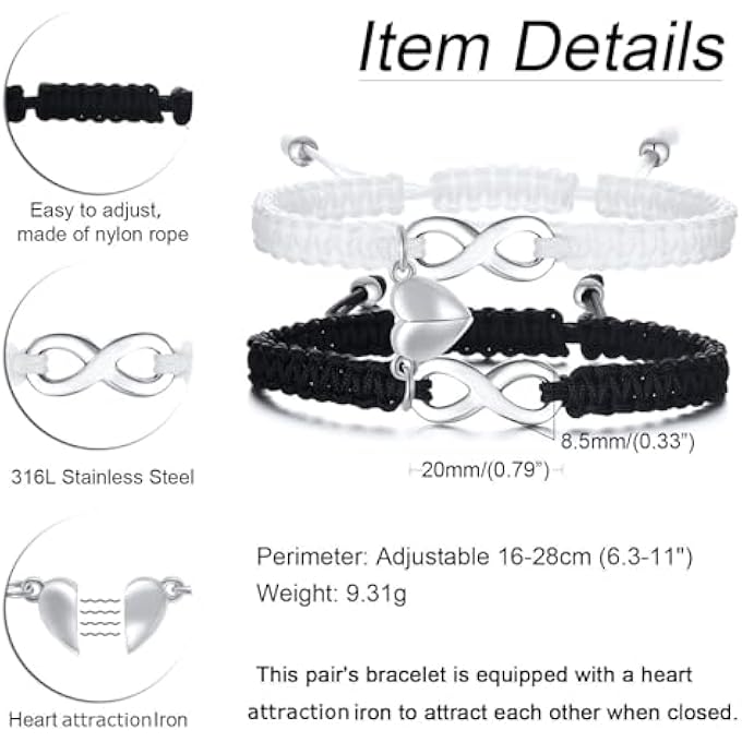 rayihni Magnetic Love Bracelet For Couples, Personalized Matching Couples Bracelet, Adjustible Couples Bracelets, Attraction Relationship Bracelets For Him And Her - Image 2