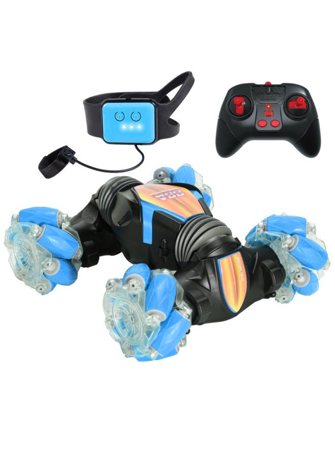 Loquat Gesture Sensing Stunt Light Four-wheel Drive Twist Car Street Stall Electric Children's Toy Remote Control Car-Color:*dual Remote Control-blue-88a (21cm) 0.78kg - Image 1