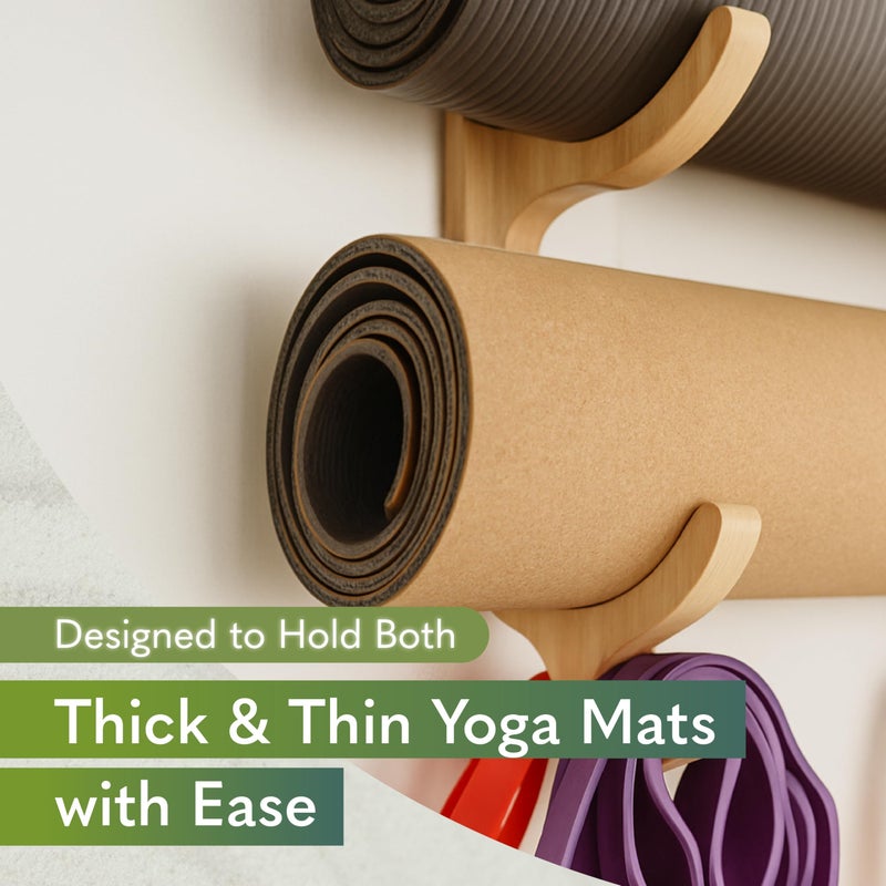 Tapeera Wooden Yoga Mat Holder Wall Mount - Yoga Mat Storage Rack - Home Gym Equipment Storage & Organizer - Resistance Band Wall Mount - Home Gym Accessories Wall Rack - Workout Storage Organizer - Image 3