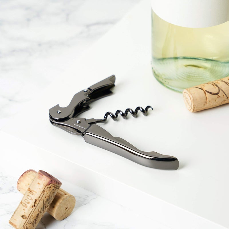 Viski Gunmetal Black Double Hinged Bottle Opener and Foil Cutter, Waiter’s Corkscrew Wine Key, 4.75", Set of 1 - Image 4