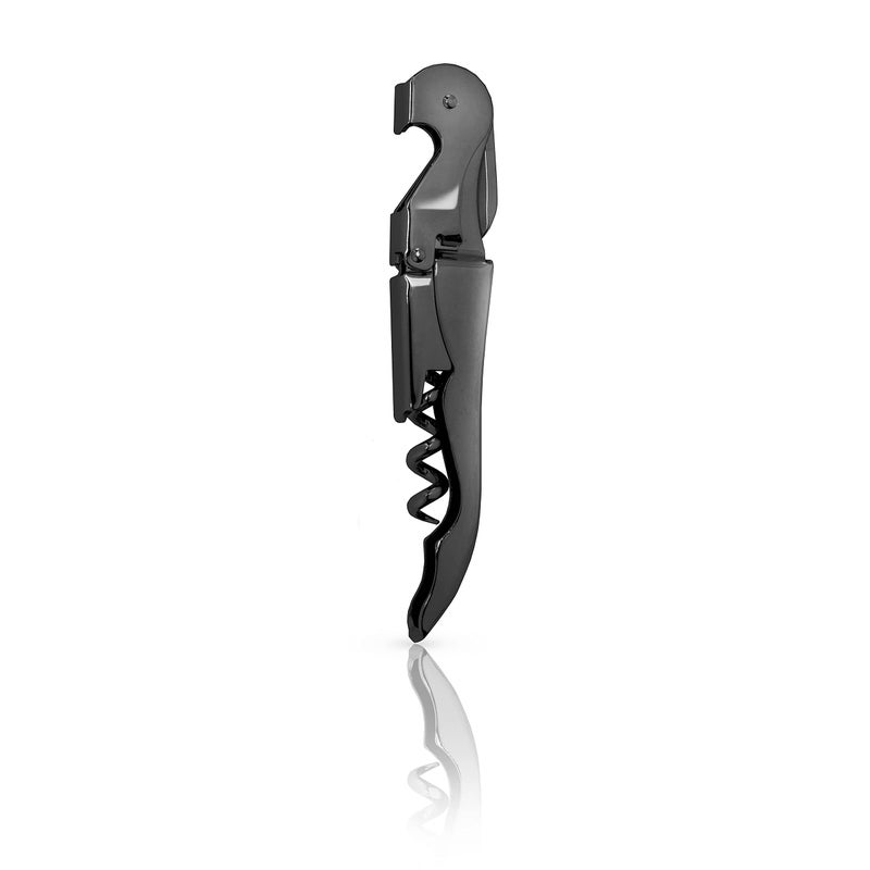 Viski Gunmetal Black Double Hinged Bottle Opener and Foil Cutter, Waiter’s Corkscrew Wine Key, 4.75", Set of 1 - Image 1