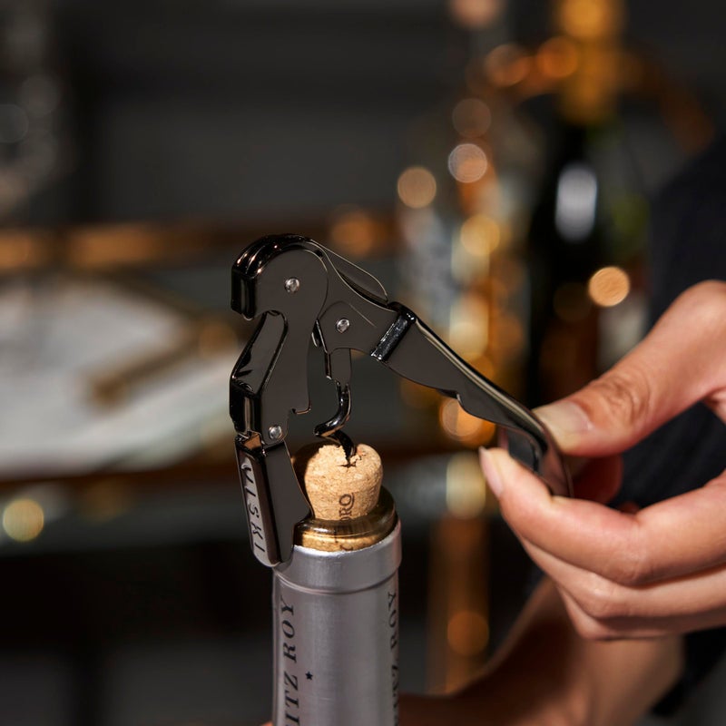 Viski Gunmetal Black Double Hinged Bottle Opener and Foil Cutter, Waiter’s Corkscrew Wine Key, 4.75", Set of 1 - Image 5