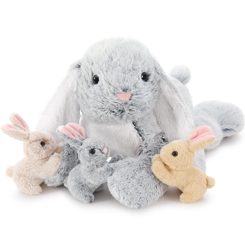 BENINY Large Bunny Stuffed Animal 24 4Pcs Stuffed Bunny Rabbit Plush Toy Gifts for Kids Cuddly Mommy Bunny Surprise with 3 Small Bunnies Inside - Image 3