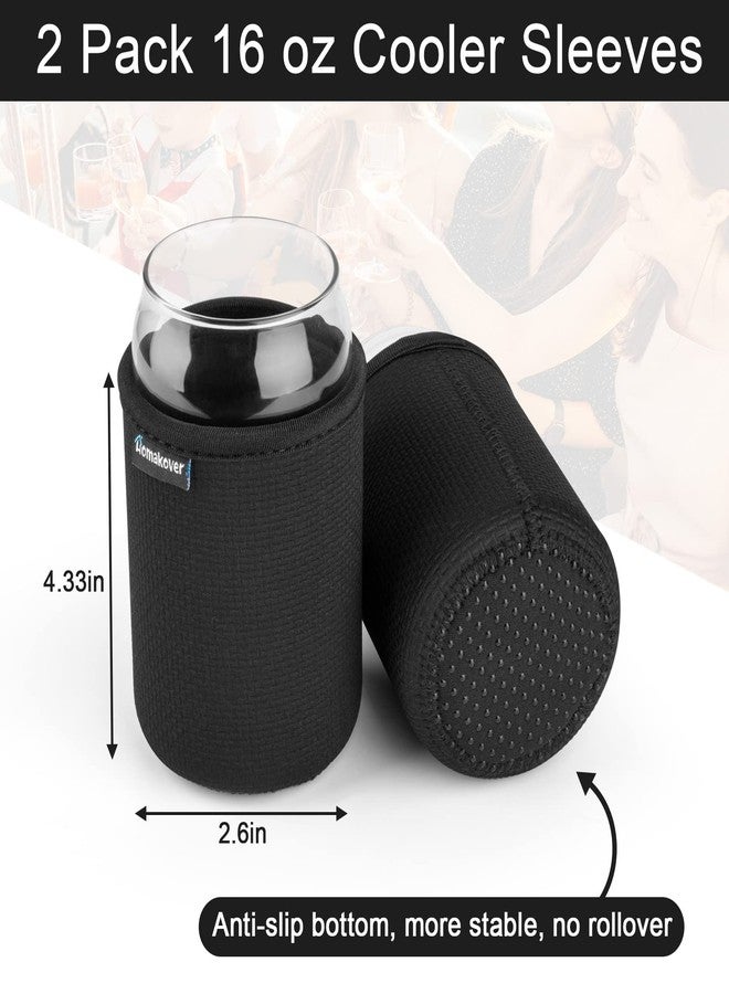 Homakover 16oz Beer Can Glass Sleeve Soda Beer Can Cooler Holder Non-slip Neoprene Glass Tumbler Cup Sleeves 2 Pack, Insulators Cover for Party Beverages Drink Can (Black x2) - Image 3