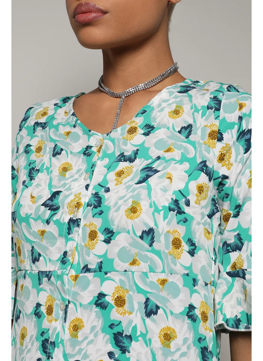كامبوس سوترا Women's Baby Blue Botanical Cluster Dress