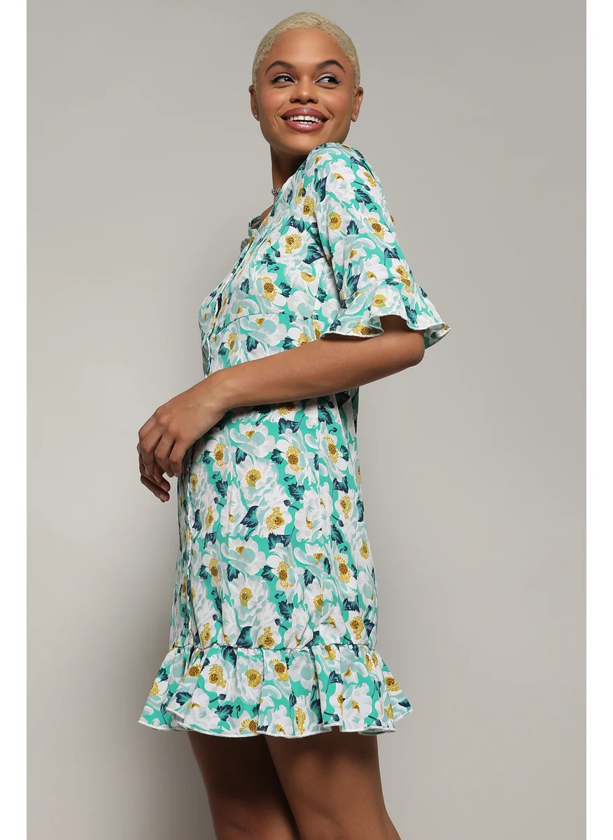 كامبوس سوترا Women's Baby Blue Botanical Cluster Dress