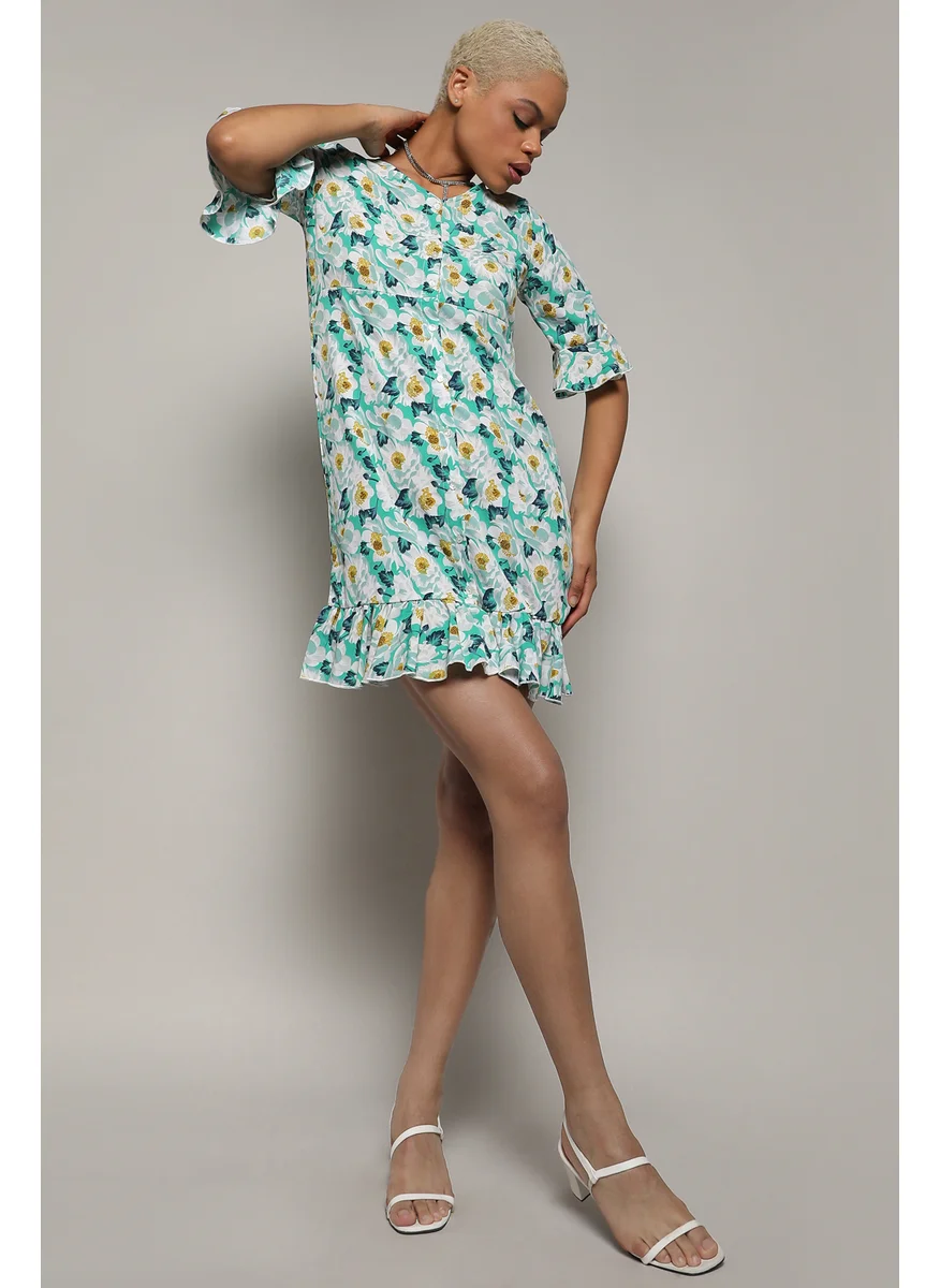كامبوس سوترا Women's Baby Blue Botanical Cluster Dress