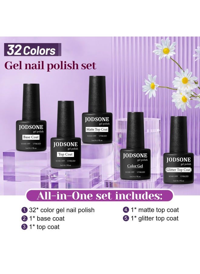 JODSONE 32+4 Pcs Gel Nail Polish Kit Soak Off Gel Polish Set Glitter Gel Nail Kit Nail Art Salon DIY at Home Manicure Kit - Image 2