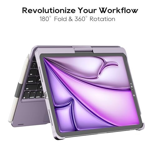 edaiser Swivel Keyboard Case for 2025 iPad (11th-10th)& iPad Air 11-inch (M2-M3)& iPad Air 5/4th Gen & iPad Pro 11 inch (4th-1st); Rotatable Cover with Pencil Holder Trackpad Backlit, Metallic Purple - Image 2