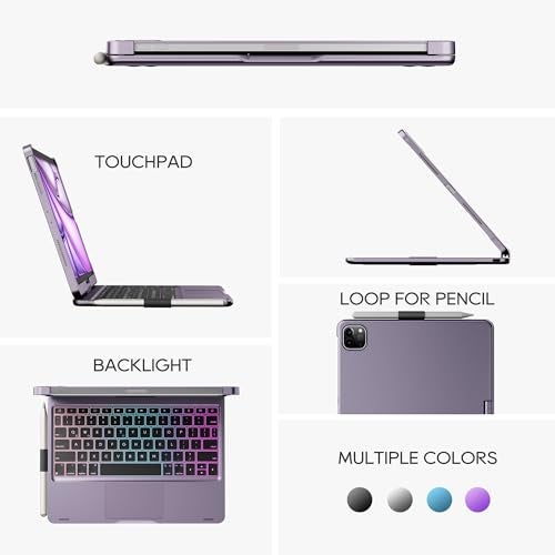 edaiser Swivel Keyboard Case for 2025 iPad (11th-10th)& iPad Air 11-inch (M2-M3)& iPad Air 5/4th Gen & iPad Pro 11 inch (4th-1st); Rotatable Cover with Pencil Holder Trackpad Backlit, Metallic Purple - Image 4
