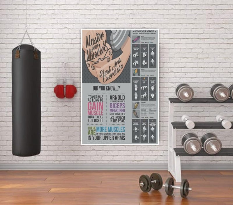 PIXELARTZ ملصق حائط تحفيزي لتمارين الذراعين ورسوم توضيحية لبناء الأجسام - ملصقات بجودة عالية للمنزل، المكتب، الغرفة، صالة الألعاب الرياضية - متعدد الألوان - Image 2