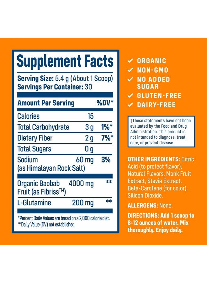 NativePath Organic Baobab Prebiotic Fiber Powder - Digestive Health Supplement - Natural Orange Flavor, 30 Servings - Image 2