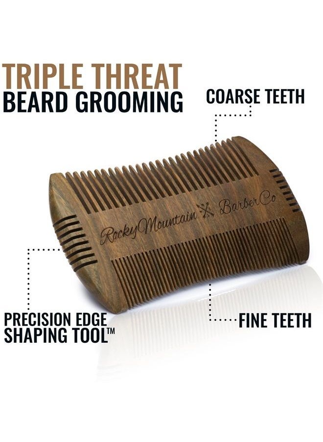Rocky Mountain Barber Company - Beard Comb - Sandalwood Natural Hatchet Style for Hair - Anti-Static & No Snag, Handmade Wide & Fine Tooth Contour Brush Best for Beard & Moustache with Carrying Case Pouch - Image 1