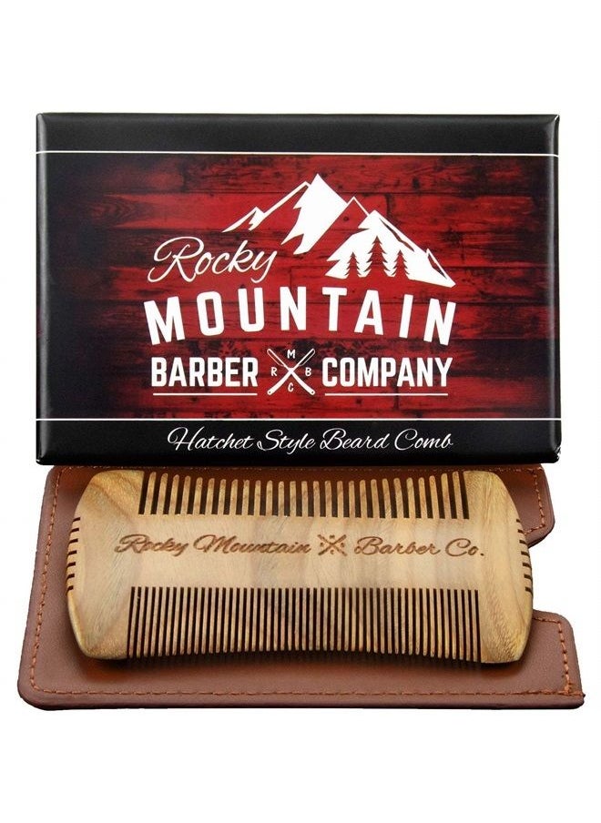 Rocky Mountain Barber Company - Beard Comb - Sandalwood Natural Hatchet Style for Hair - Anti-Static & No Snag, Handmade Wide & Fine Tooth Contour Brush Best for Beard & Moustache with Carrying Case Pouch - Image 1