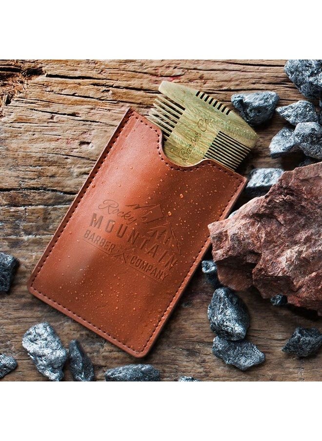 Rocky Mountain Barber Company - Beard Comb - Sandalwood Natural Hatchet Style for Hair - Anti-Static & No Snag, Handmade Wide & Fine Tooth Contour Brush Best for Beard & Moustache with Carrying Case Pouch - Image 1