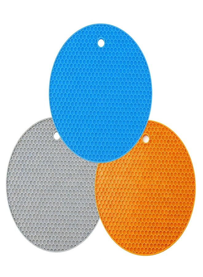 erioctry 7 Inch Silicone Jar Opener Pads 3 Pcs Non-Slip Grippers Textured Easy-Twist Bottle Lid Remover Multipurpose Round Coasters (Orange/Blue/Gray) - Image 1